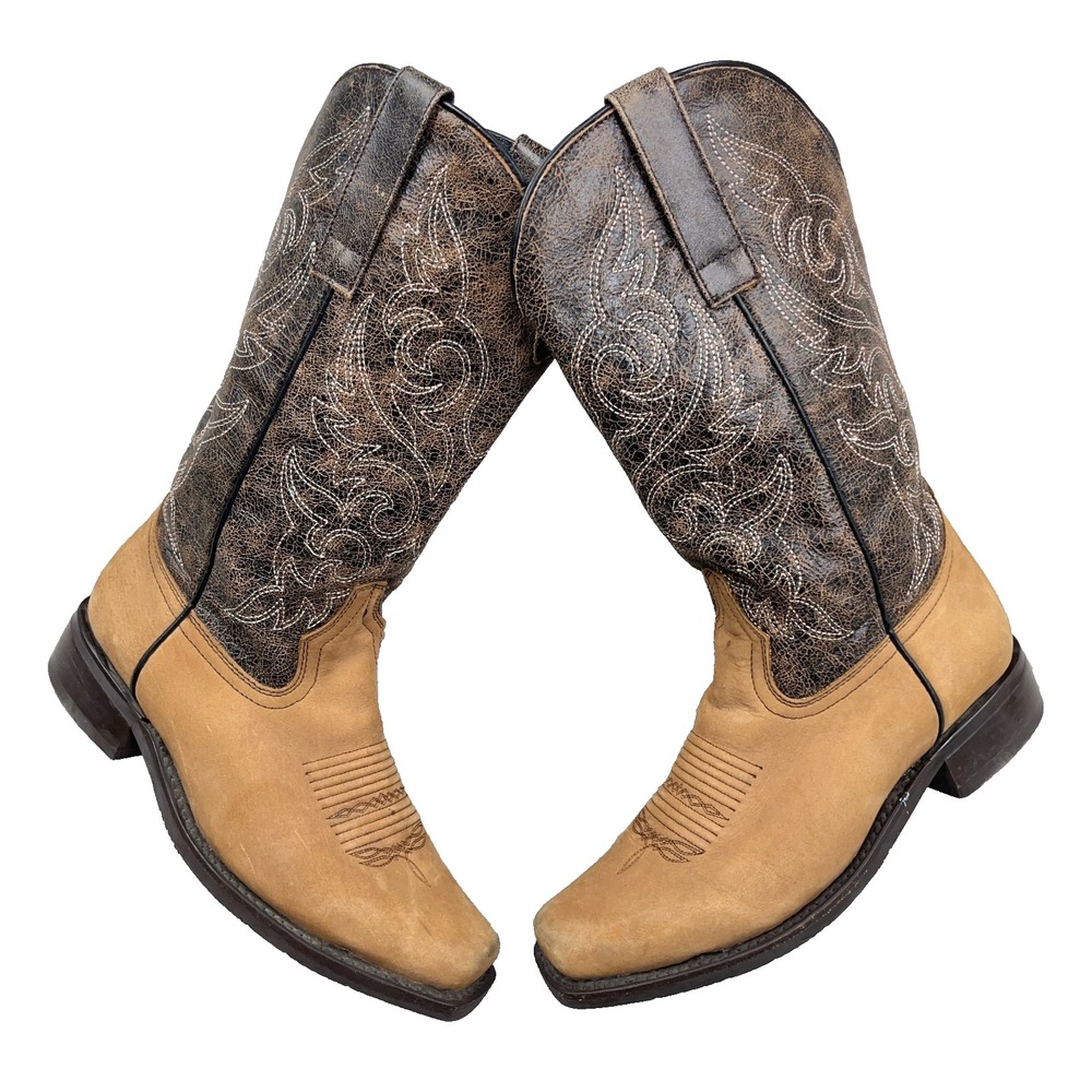 Masterson Cowboy Boots Wonens Size 8.5 M Western Square Toe Brown Leather